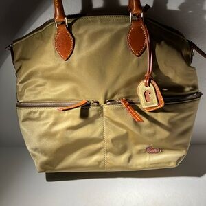 Dooney & Bourke Nylon Satchel Crossbody Gold Khaki Fuchsia Interior